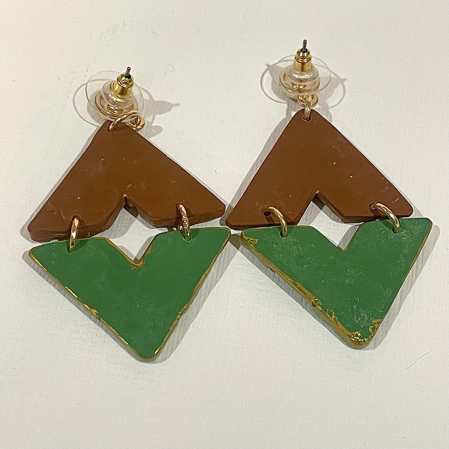 Monstera Leaf and Woven Basket Double V Dangle Earrings