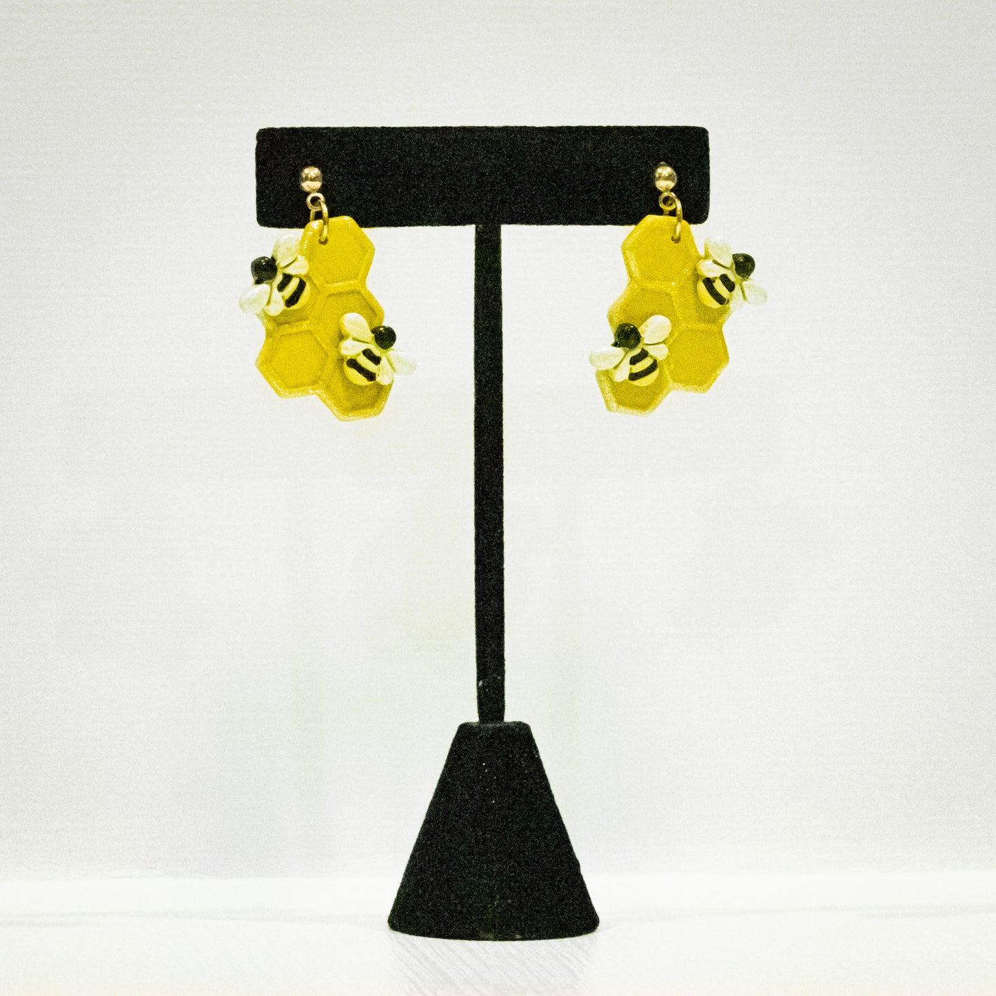 Honeycomb Honey Bee Dangle Earrings