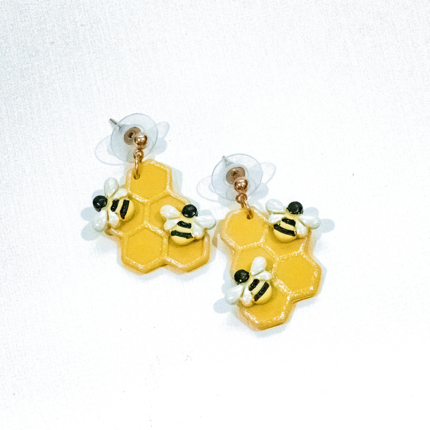 Honeycomb Honey Bee Dangle Earrings