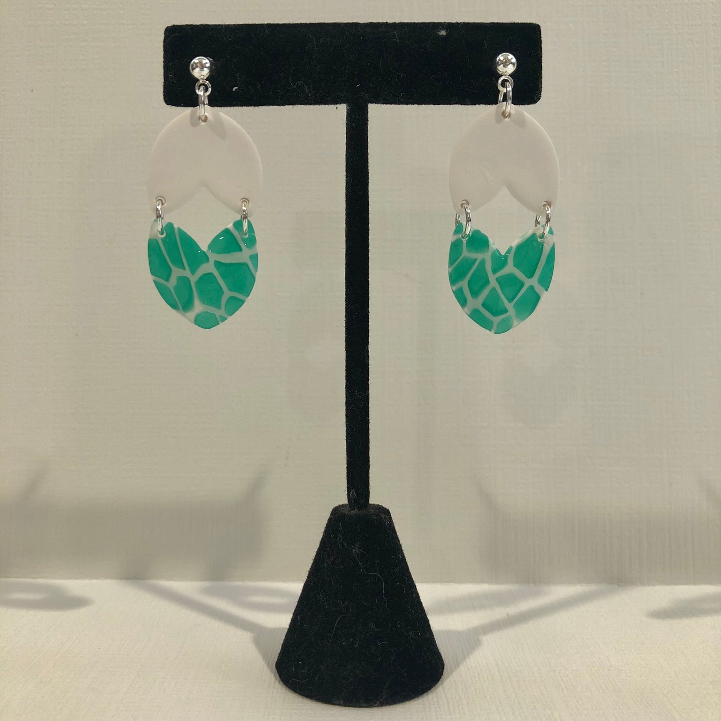 Poolside Stained Glass Translucent Double Leaf Dangle Earrings