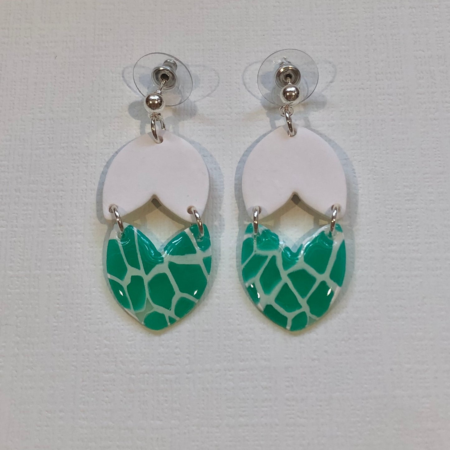 Poolside Stained Glass Translucent Double Leaf Dangle Earrings