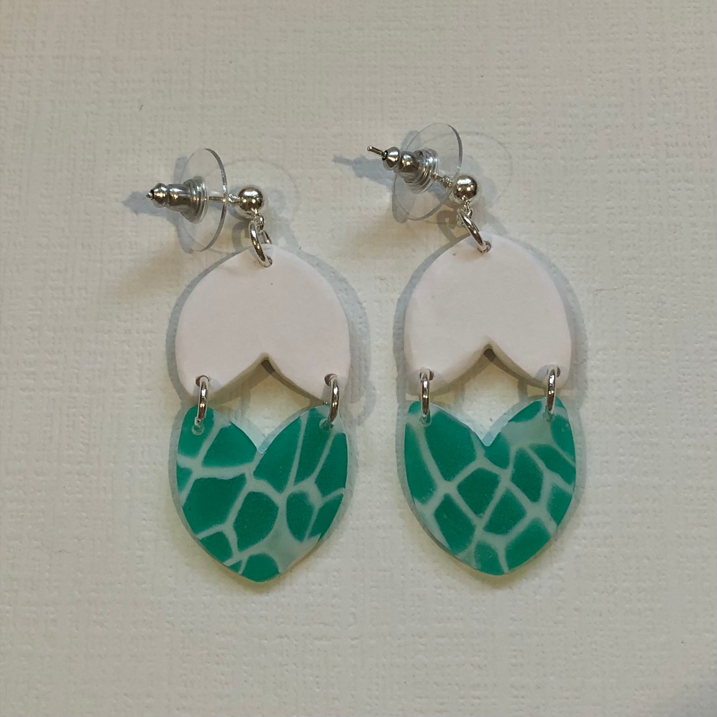 Poolside Stained Glass Translucent Double Leaf Dangle Earrings