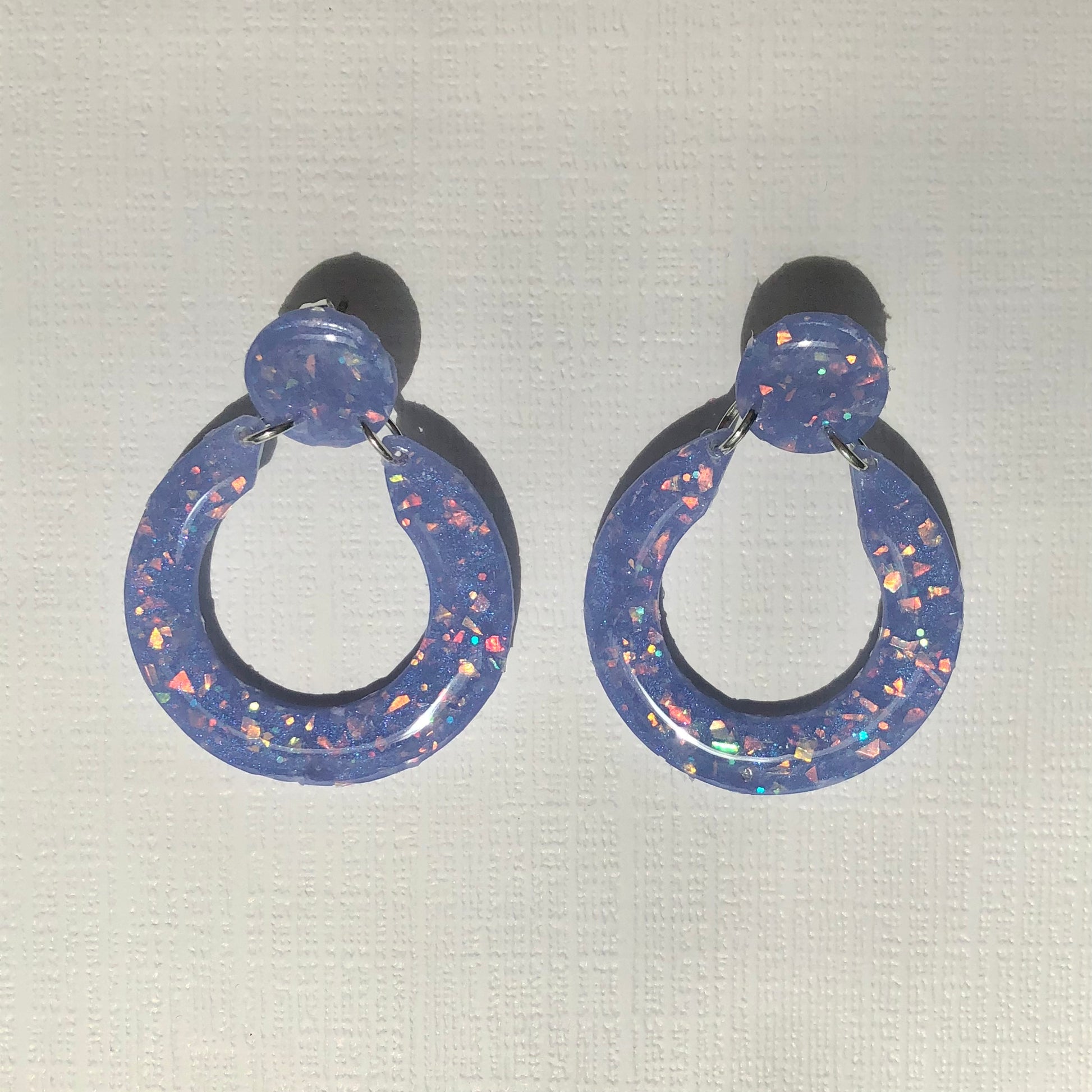 Blue Glitter Incomplete Circle Polymer Clay Earrings