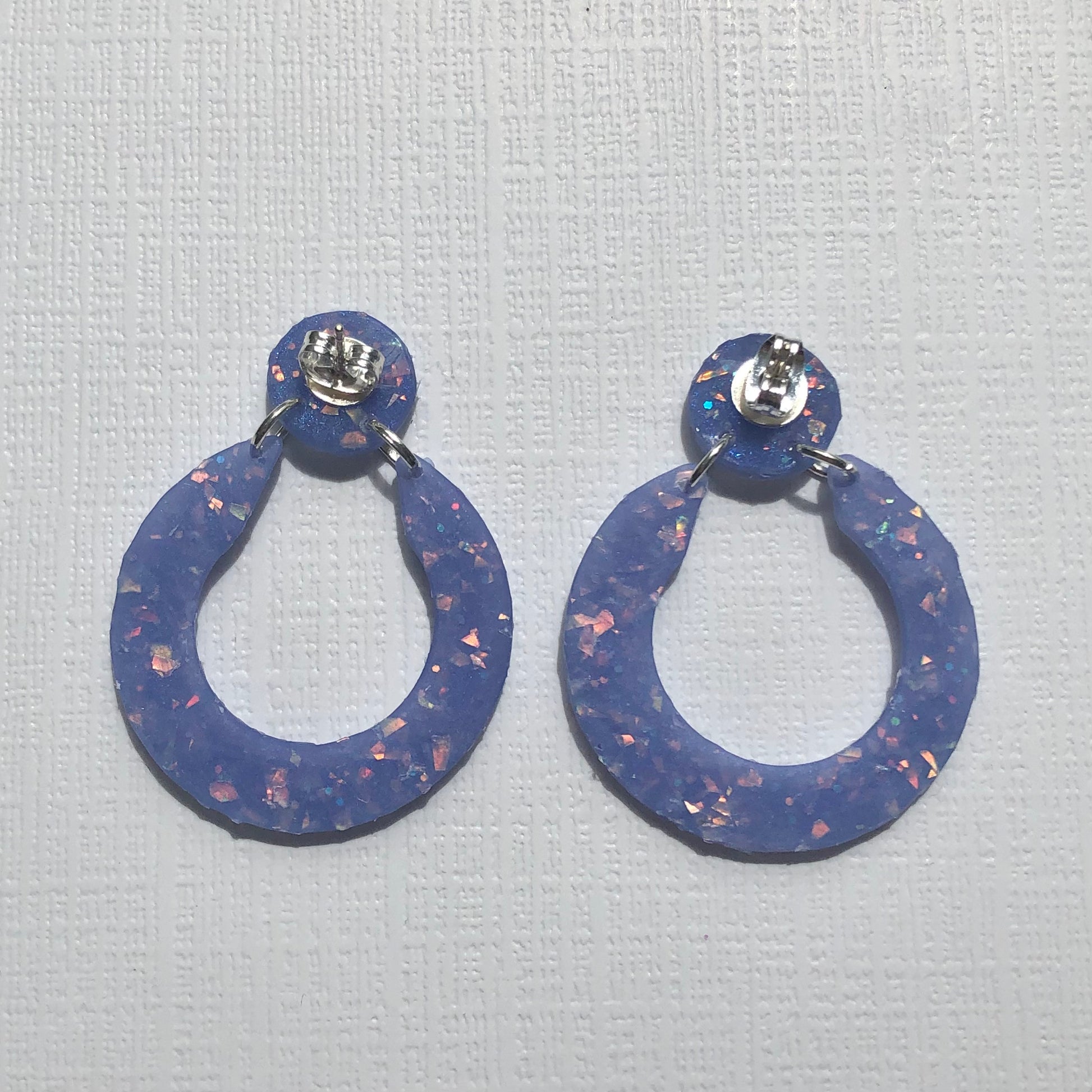 Blue Glitter Incomplete Circle Polymer Clay Earrings