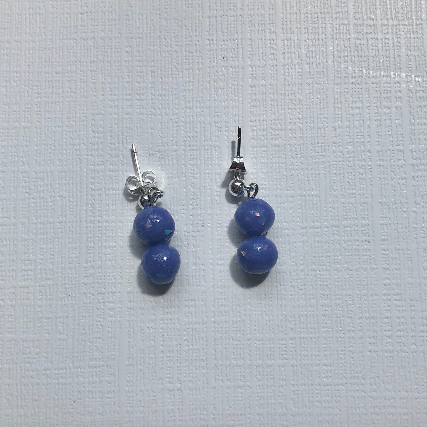 Blue Double Bead Small Polymer Clay Dangle Earrings