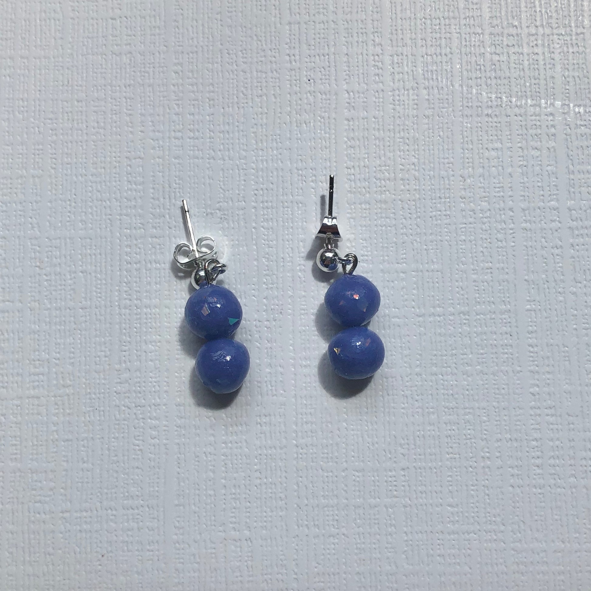 Blue Double Bead Small Polymer Clay Dangle Earrings