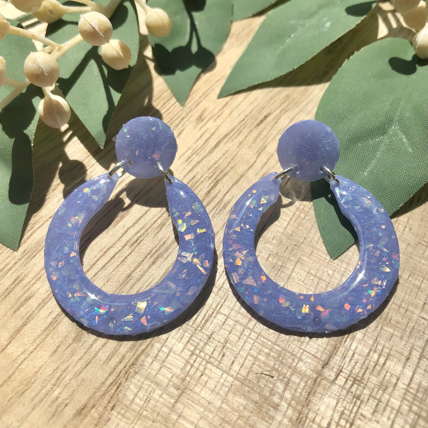 Blue Glitter Incomplete Circle Polymer Clay Earrings