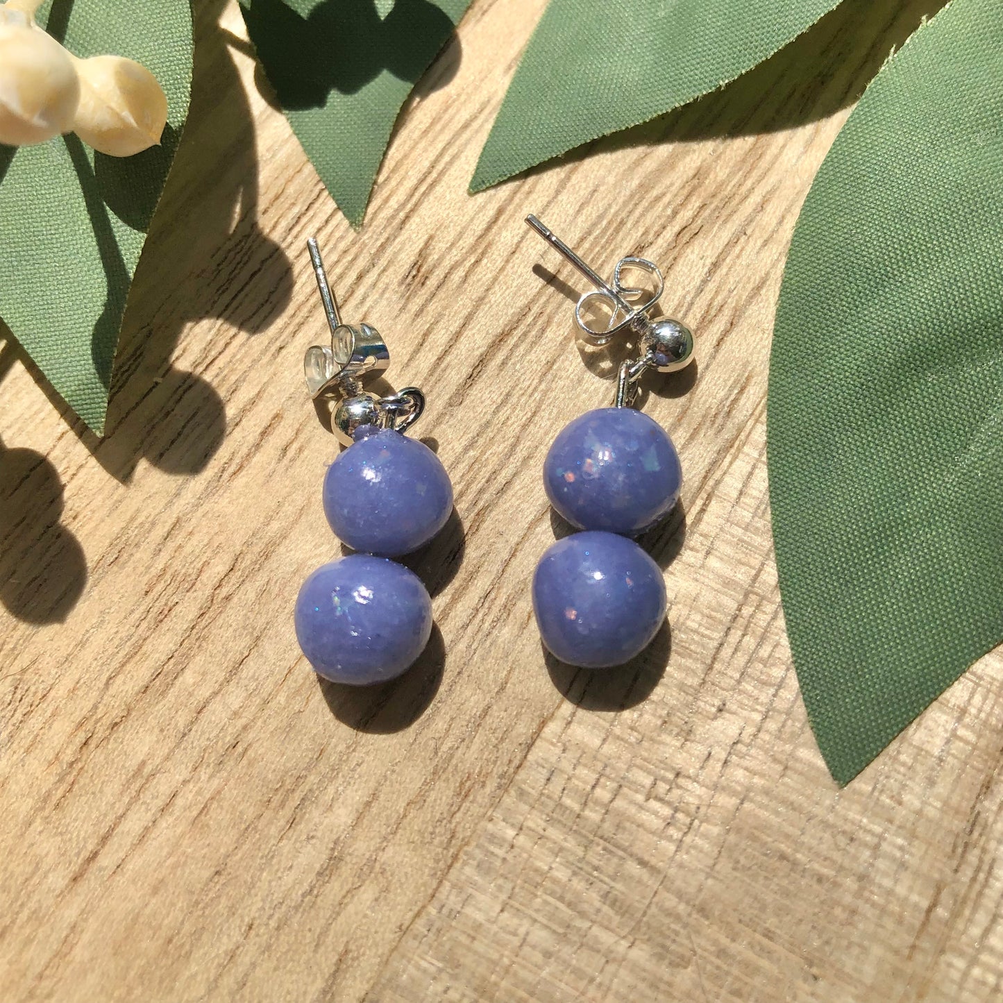 Blue Double Bead Small Polymer Clay Dangle Earrings