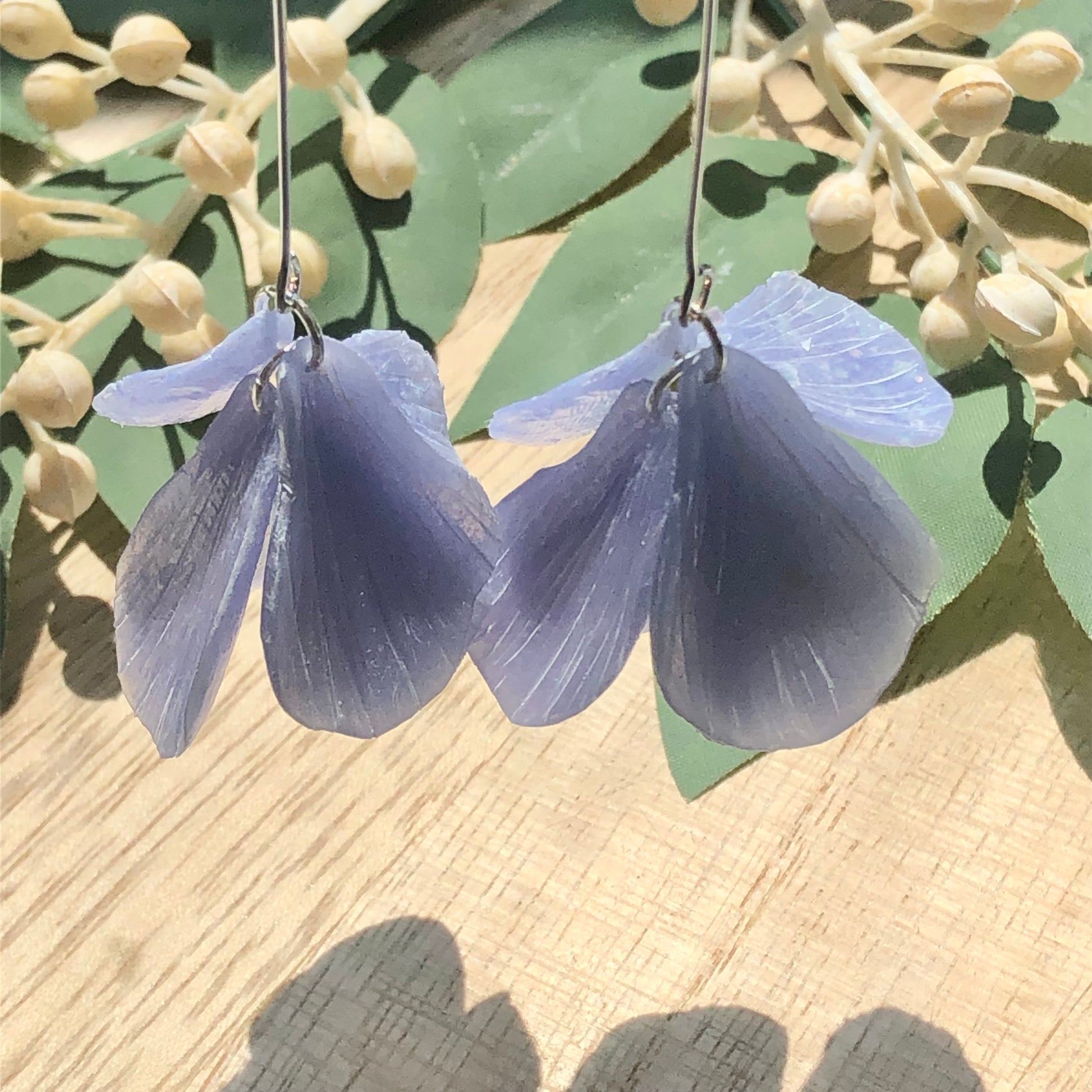 Blue Petal Long Dangle Polymer Clay Earrings