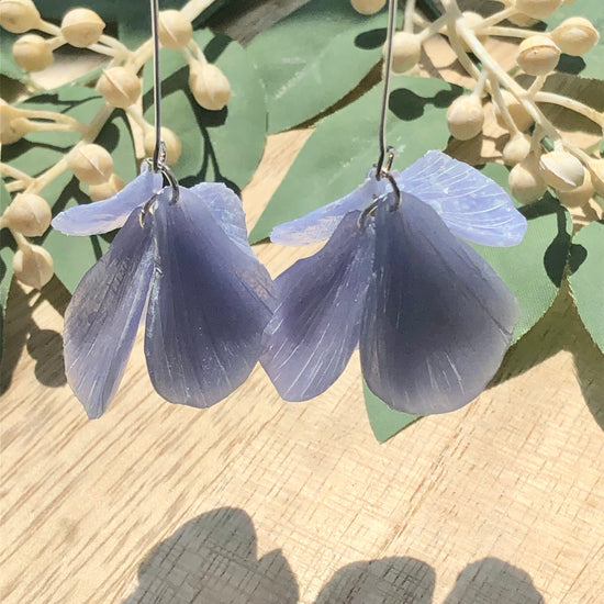 Blue Petal Long Dangle Polymer Clay Earrings