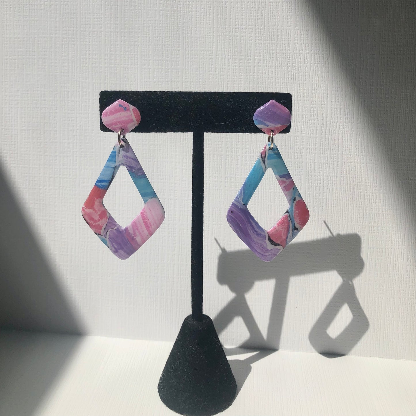 Cotton Candy Watercolor Hollow Diamond Dangles