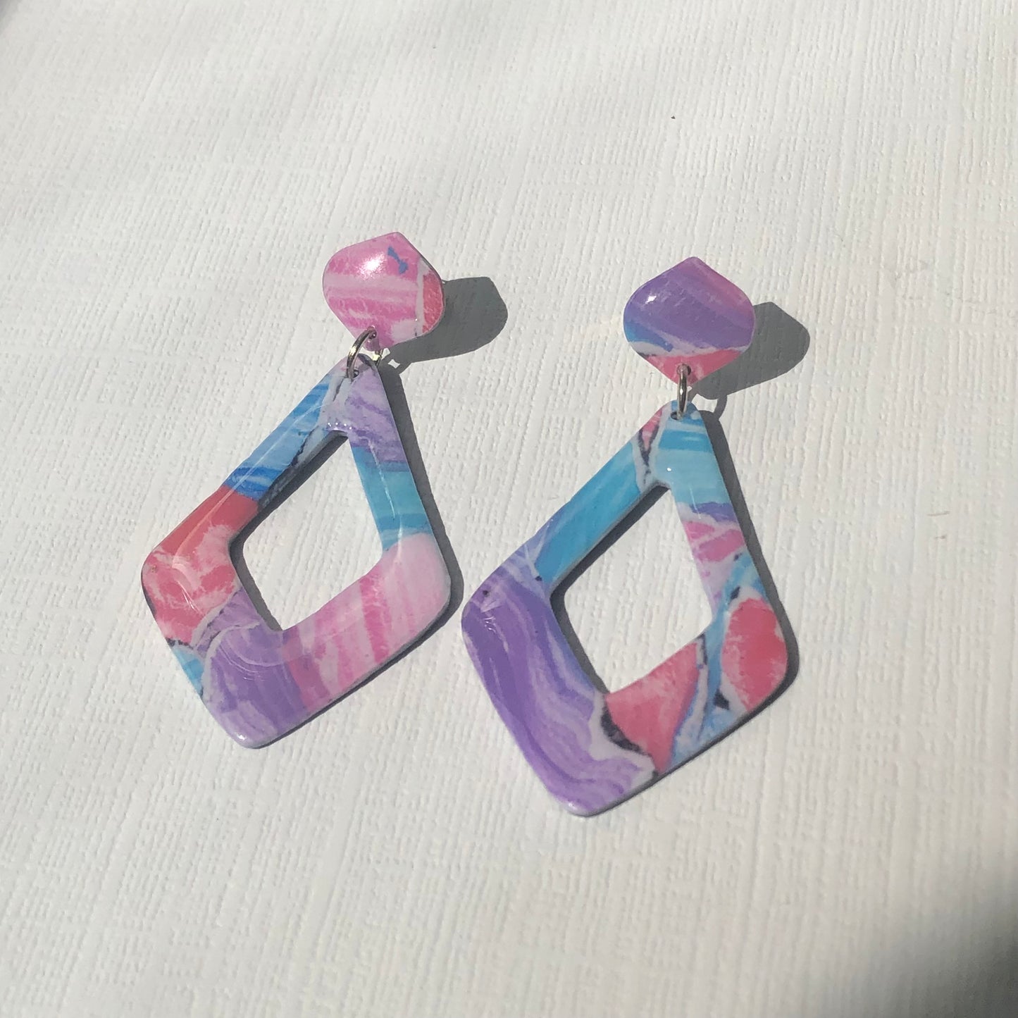 Cotton Candy Watercolor Hollow Diamond Dangles