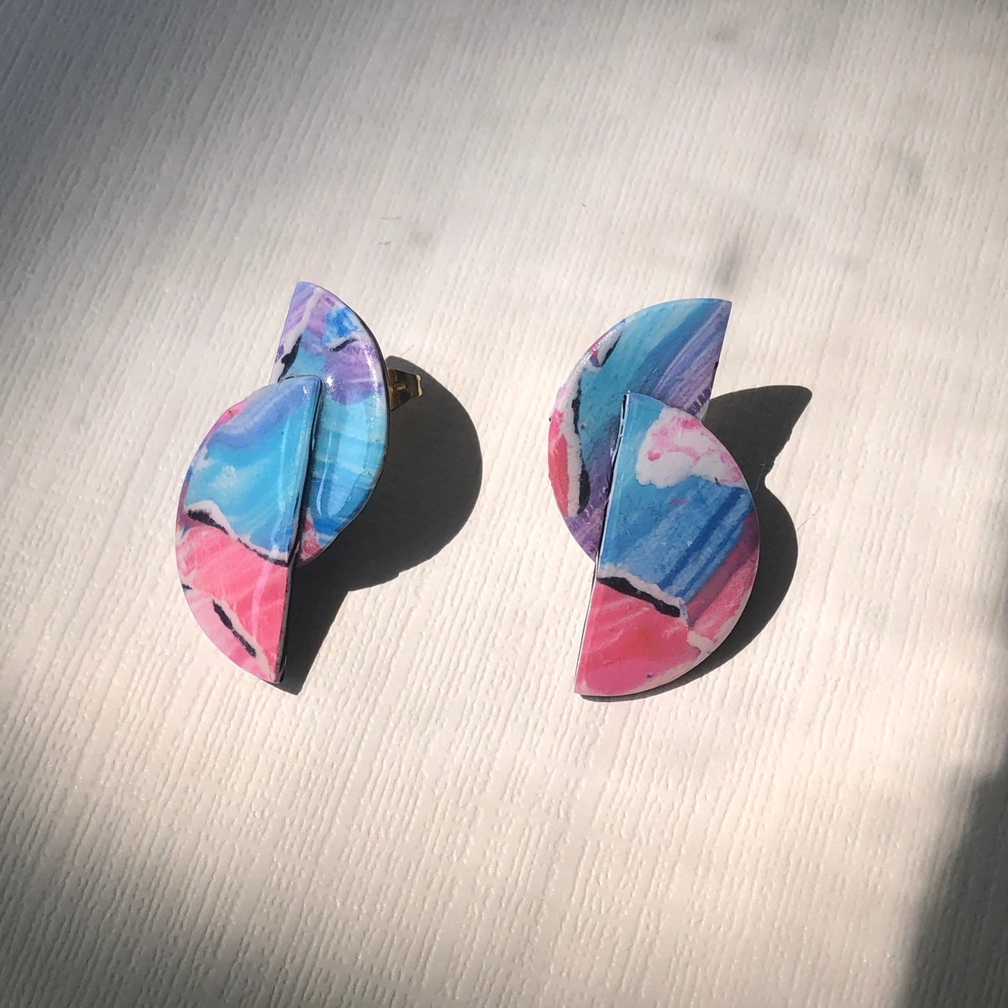 Cotton Candy Watercolor Half Circle Studs