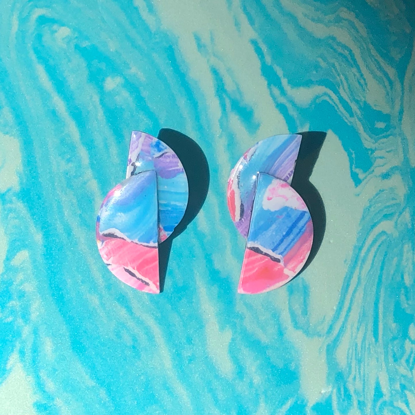 Cotton Candy Watercolor Half Circle Studs