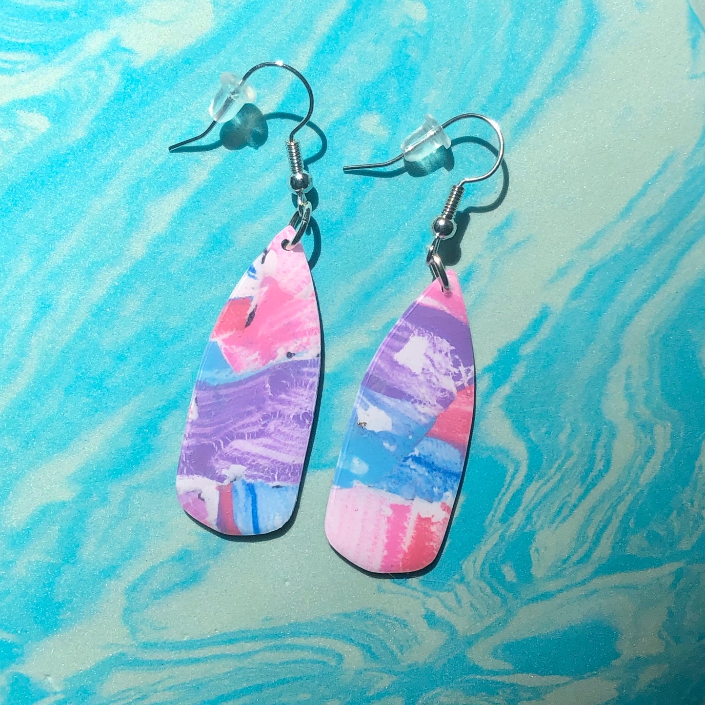 Cotton Candy Watercolor Long Teardrop Dangles