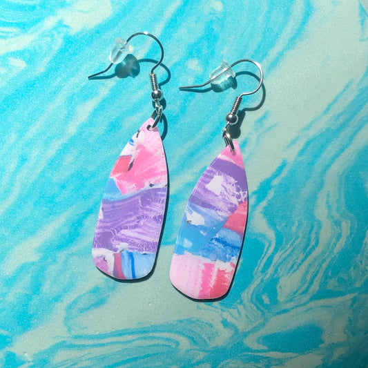 Cotton Candy Watercolor Long Teardrop Dangles