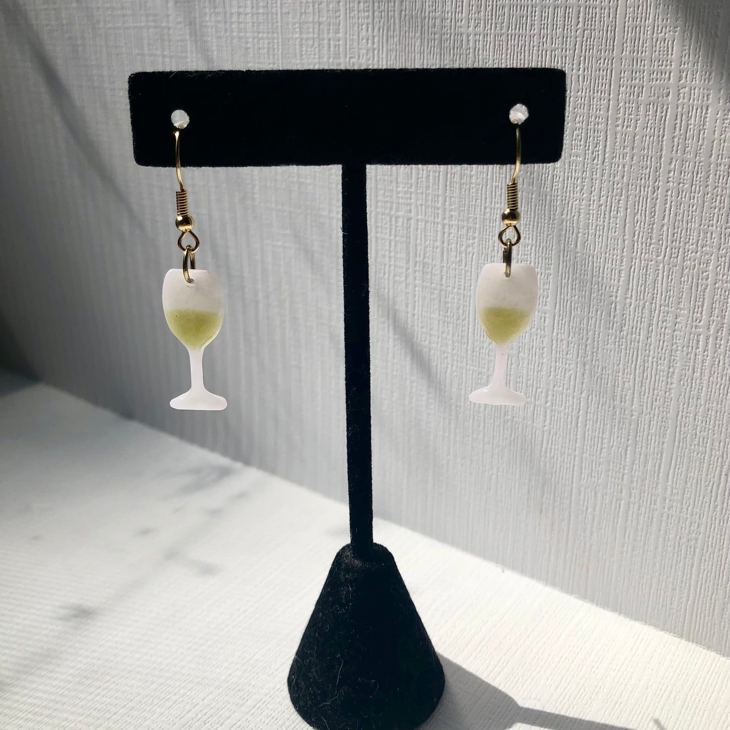 White Wine Glass Dangle Polymer Clay Earrings