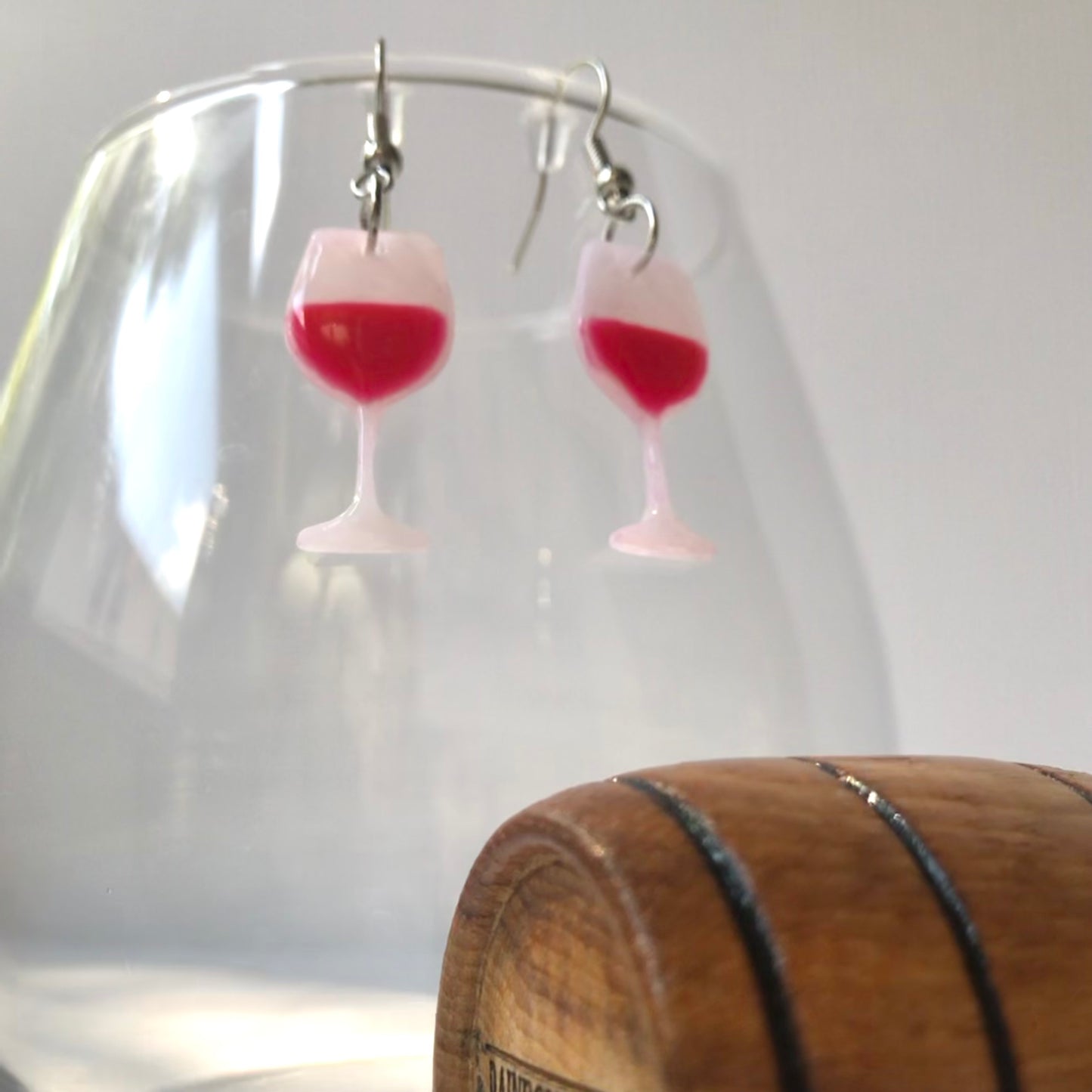 Red Wine Glass Dangle Polymer Clay Earrings