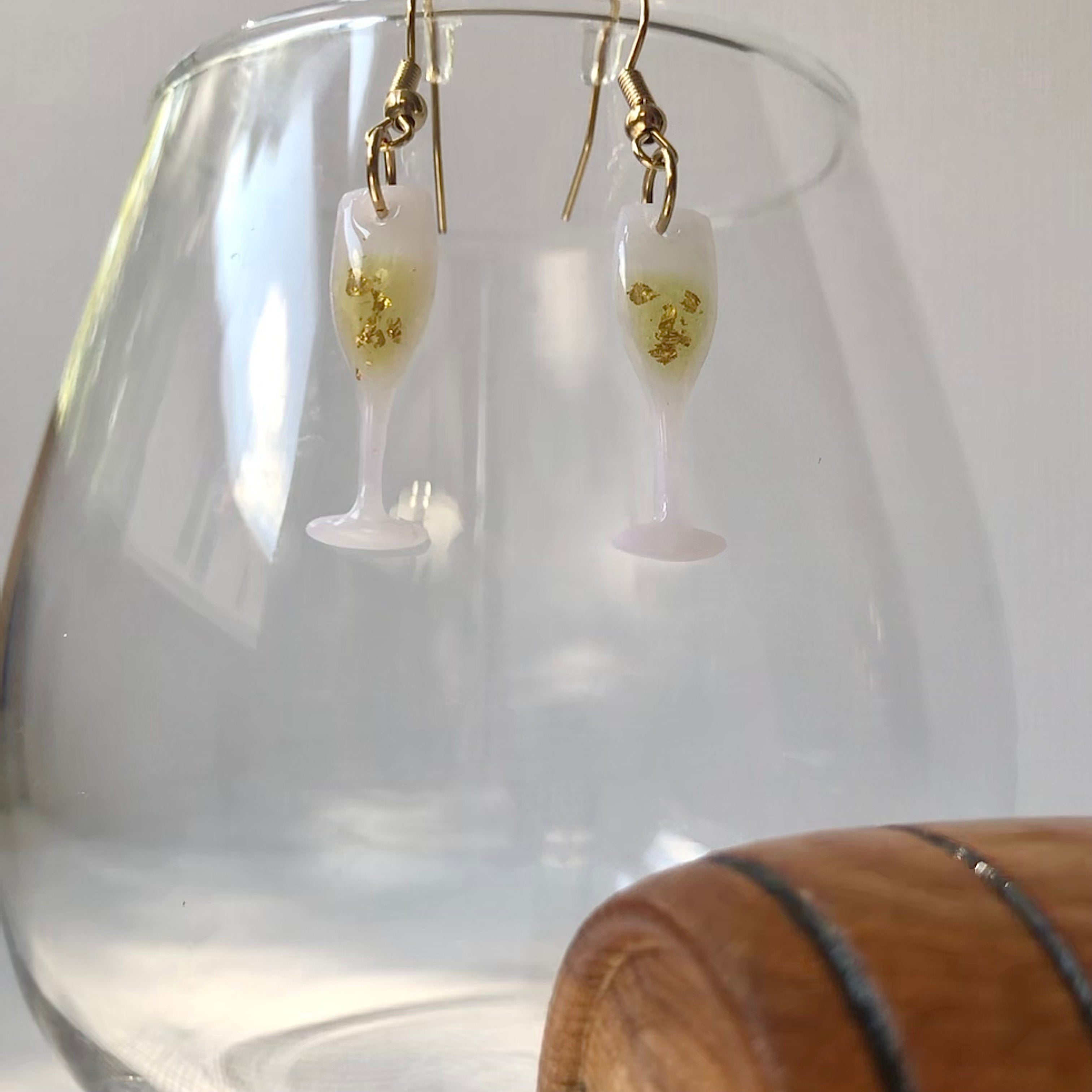 Champagne Glass Dangle Polymer Clay Earrings | Red Leaves Studio