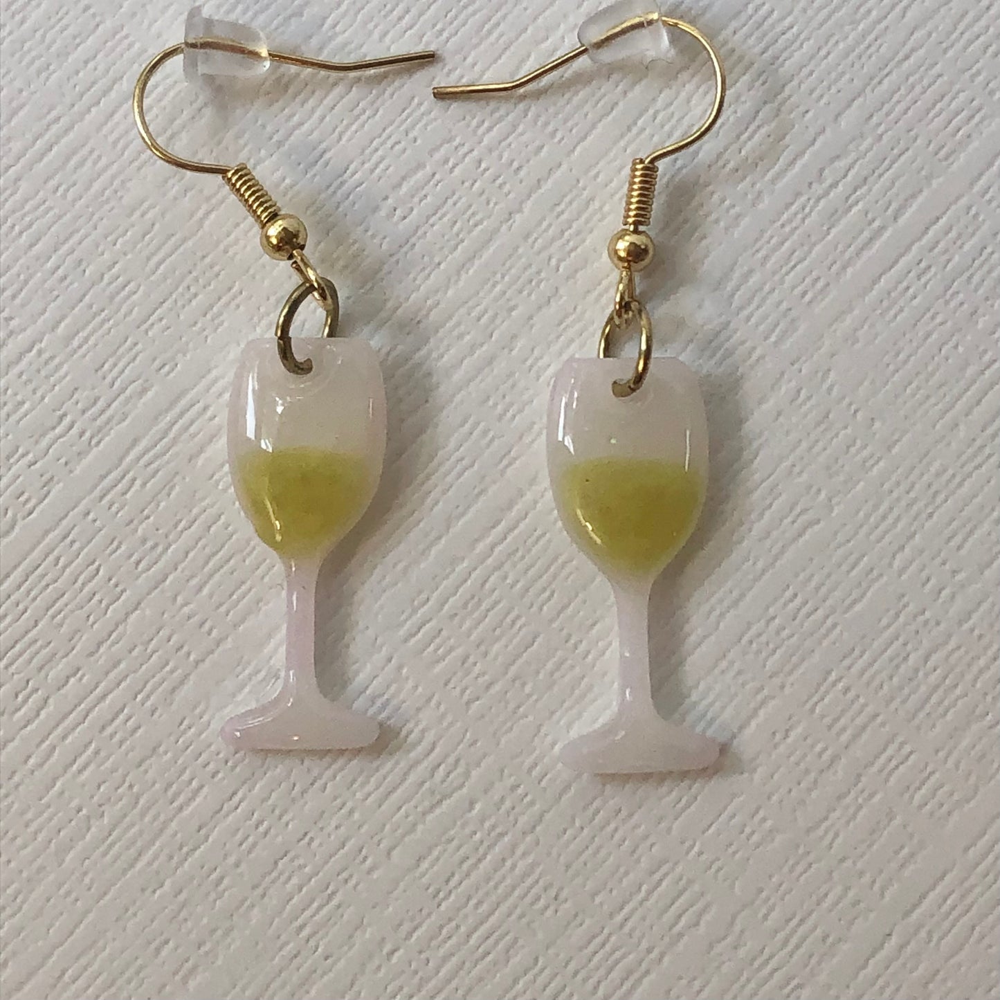 White Wine Glass Dangle Polymer Clay Earrings