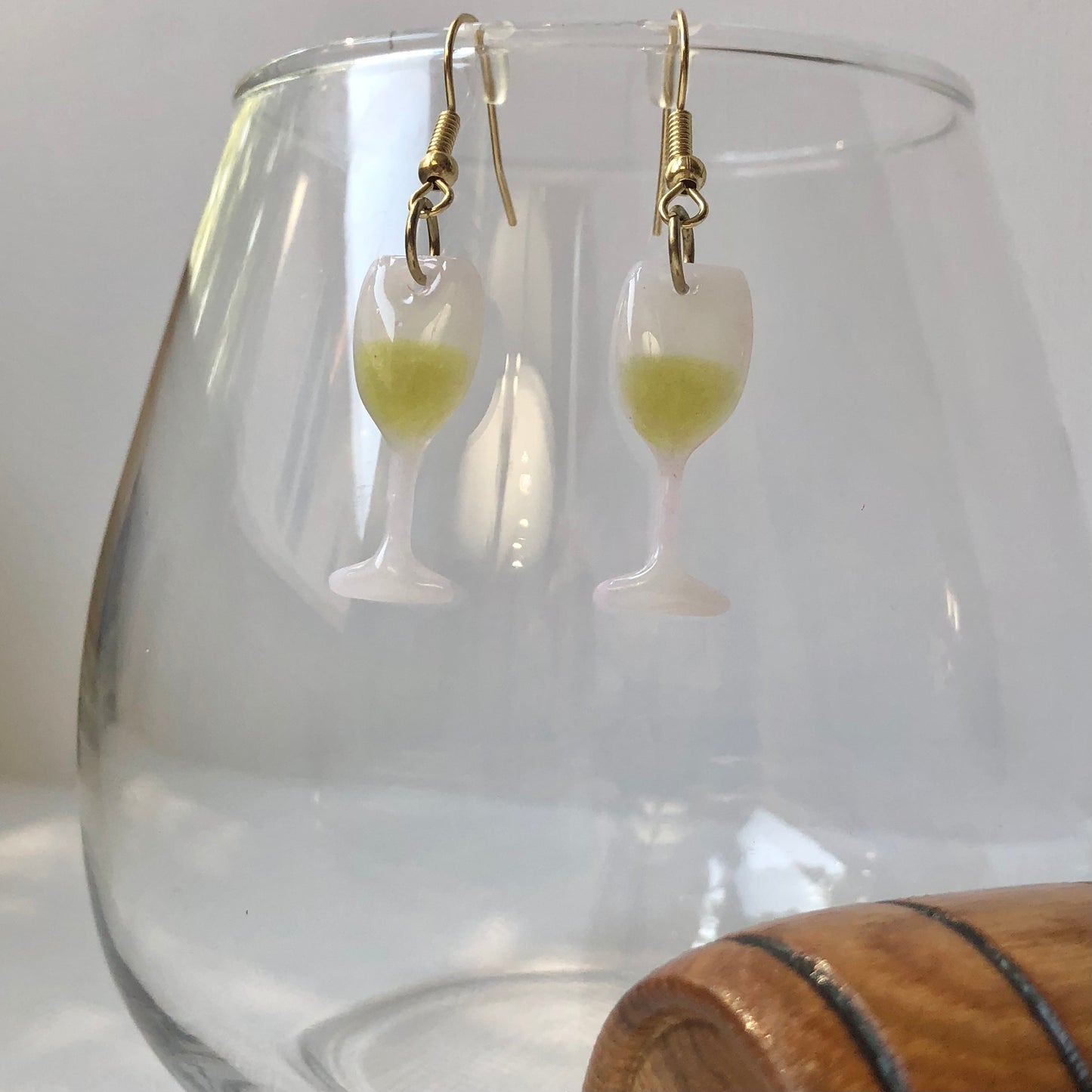 White Wine Glass Dangle Polymer Clay Earrings