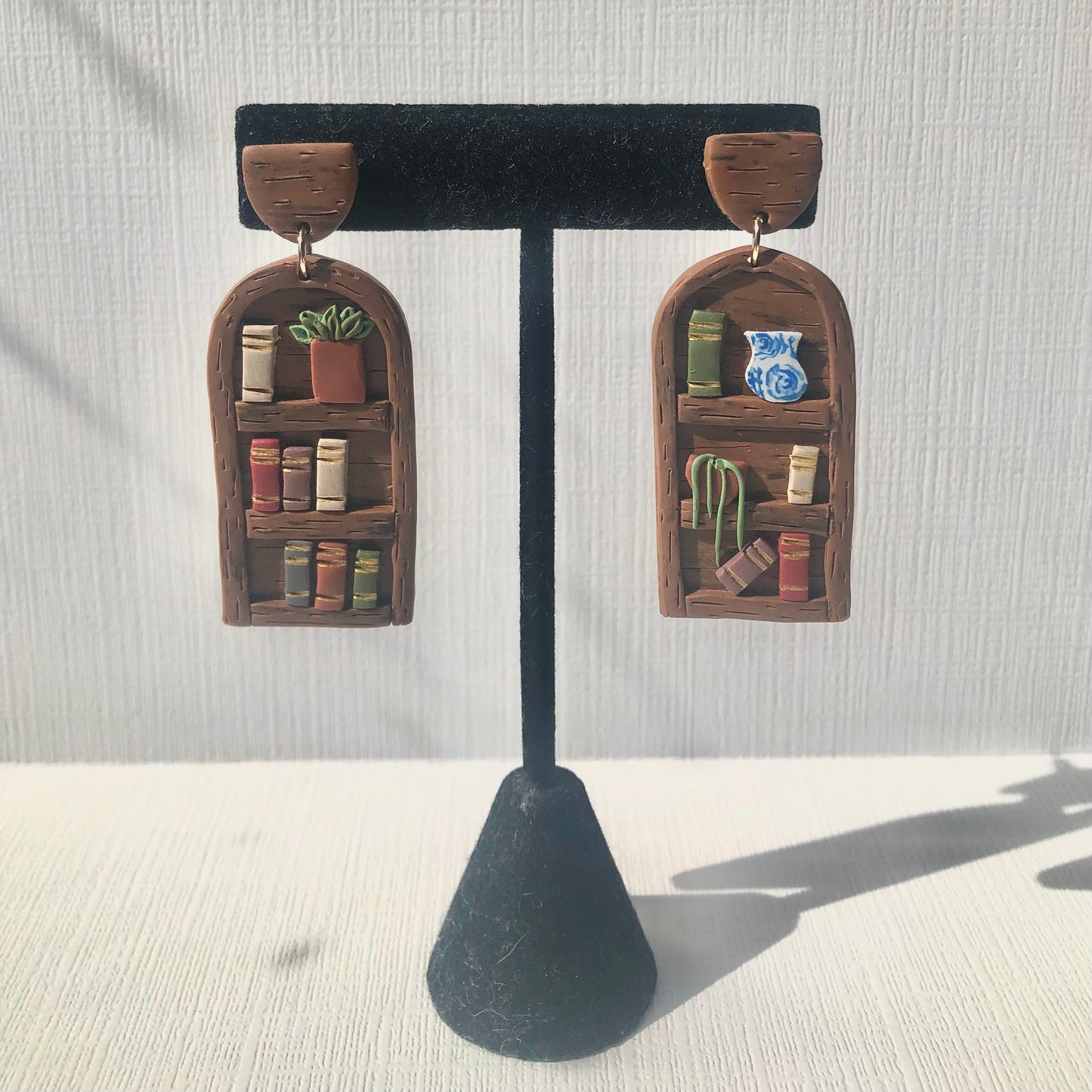 Bookshelf Polymer Clay Dangle Earrings