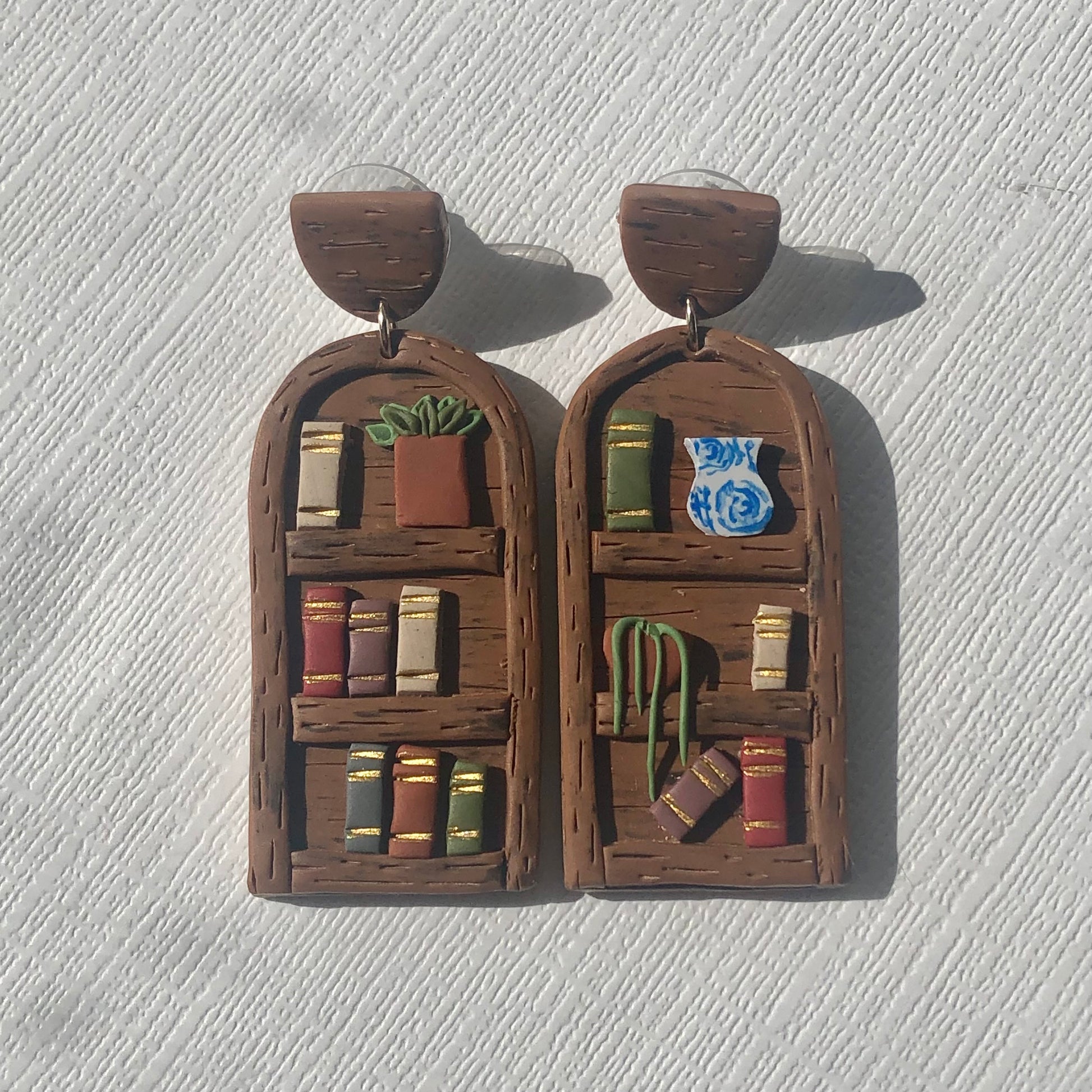 Bookshelf Polymer Clay Dangle Earrings