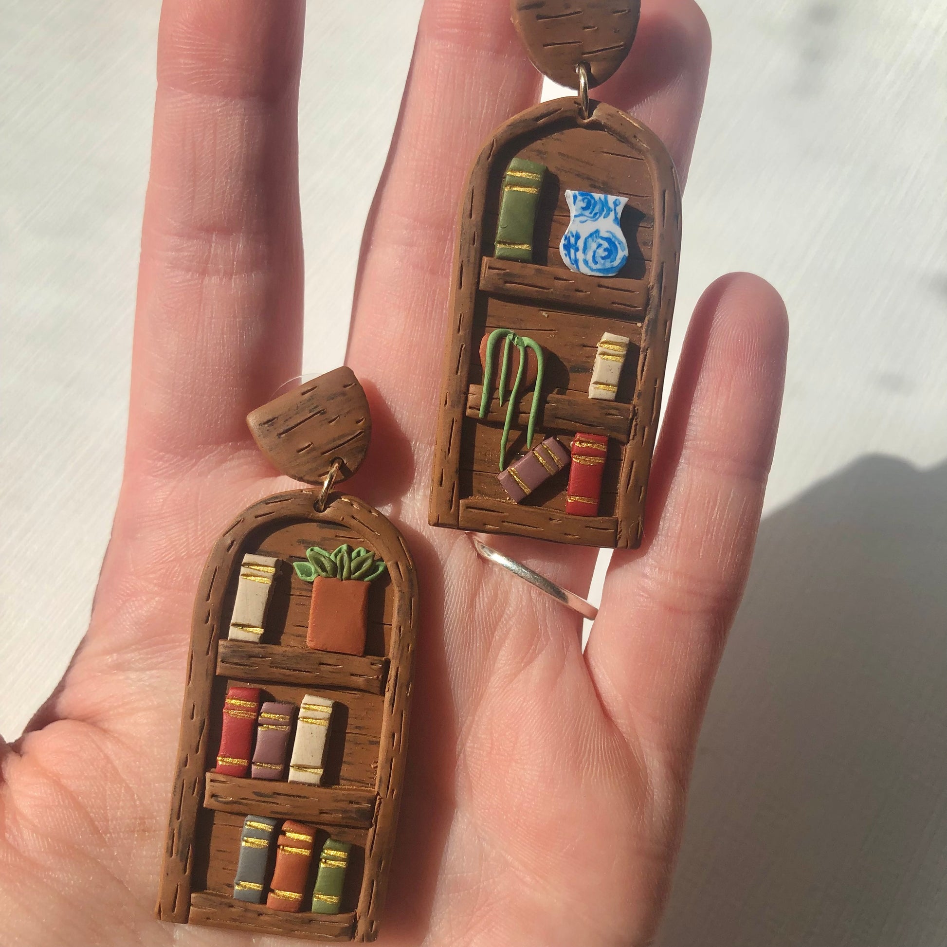 Bookshelf Polymer Clay Dangle Earrings