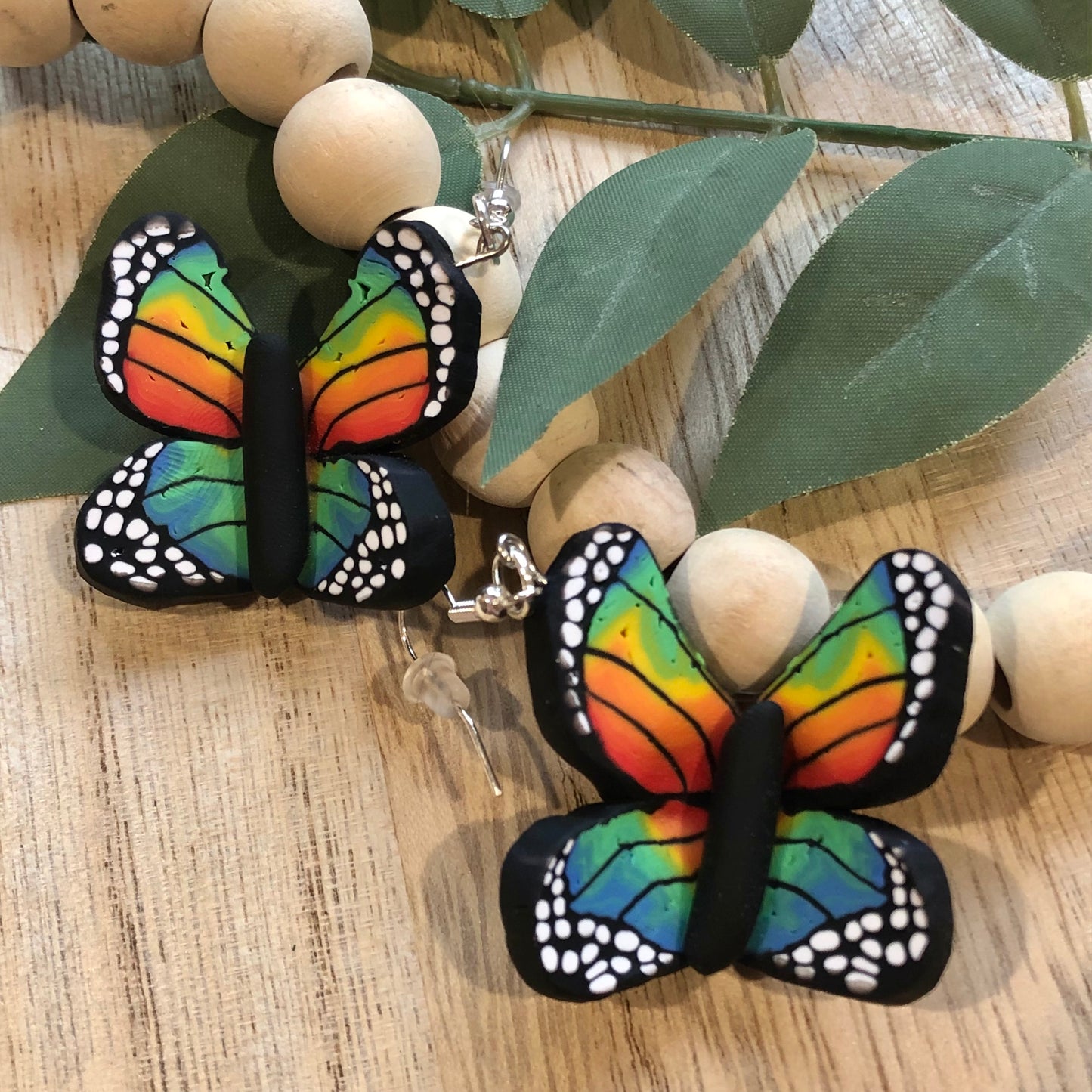 Tie Dye Butterfly Polymer Clay Dangle Earrings