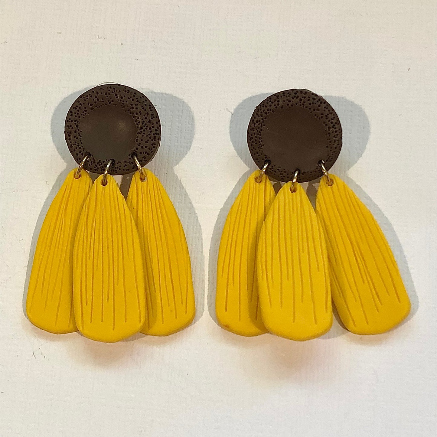 Sunflower Petal Drop Dangle Polymer Clay Earrings