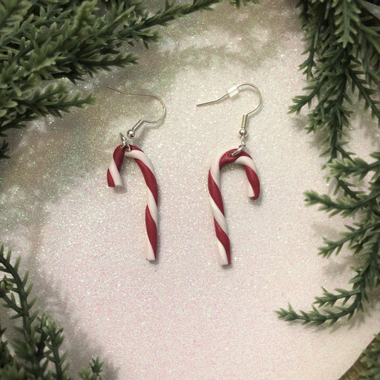 Candy Cane Polymer Clay Dangle Earrings