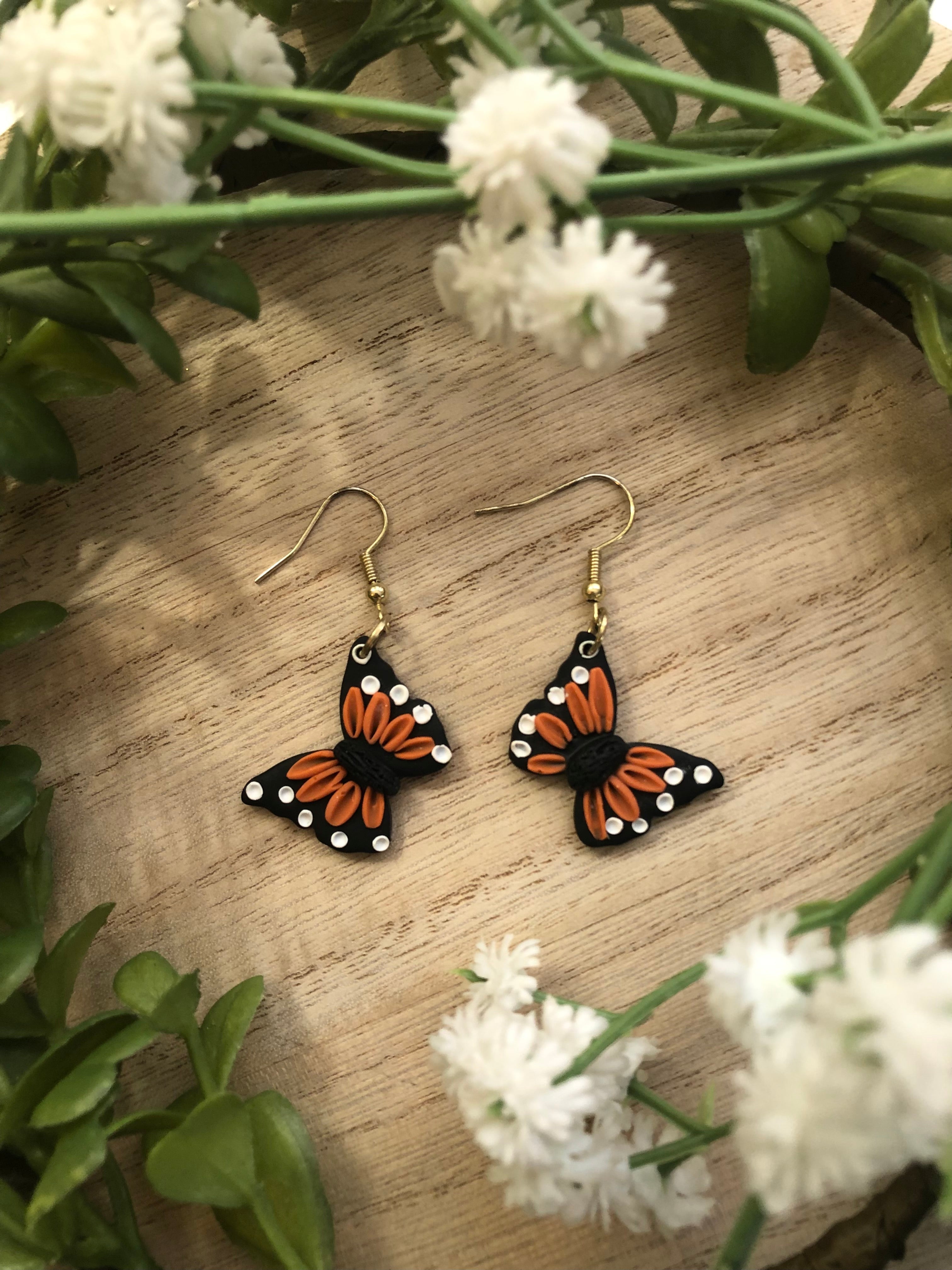 Bonsny Acrylic Orange Monarch Butterfly Earrings Aesthetic Animal Dangle  Drop Jewelry For Women Kids Charm Summer