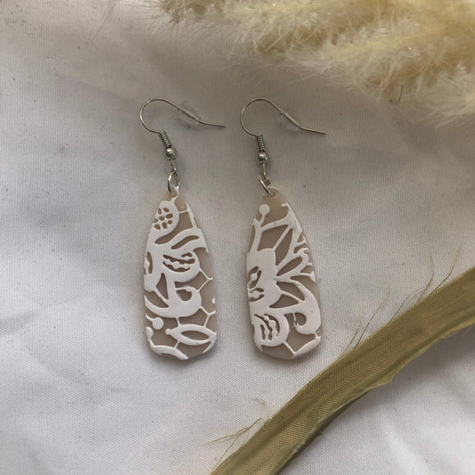 White Lace Translucent Polymer Clay Teardrop Dangles