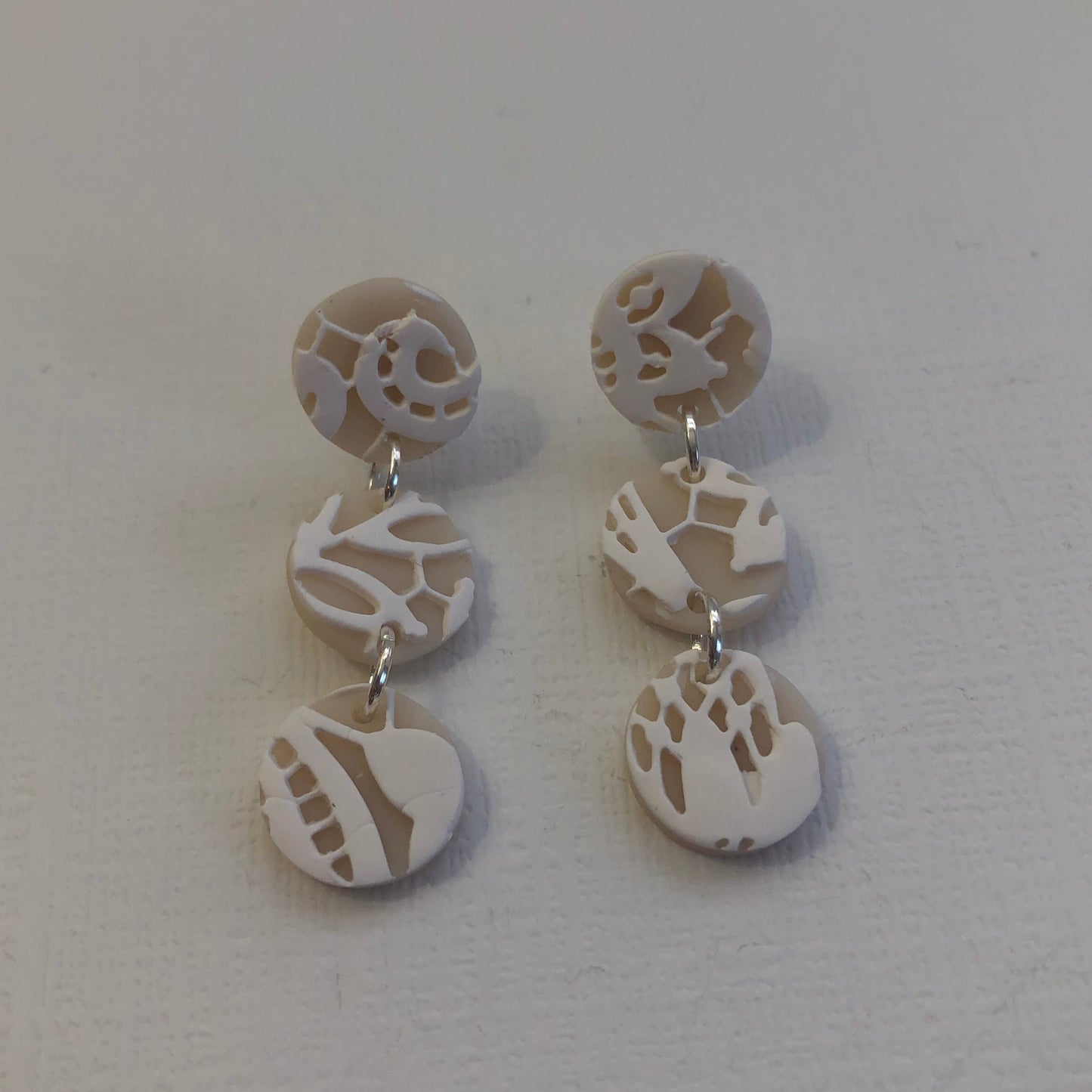 White Lace Translucent Polymer Clay Three Circle Dangles