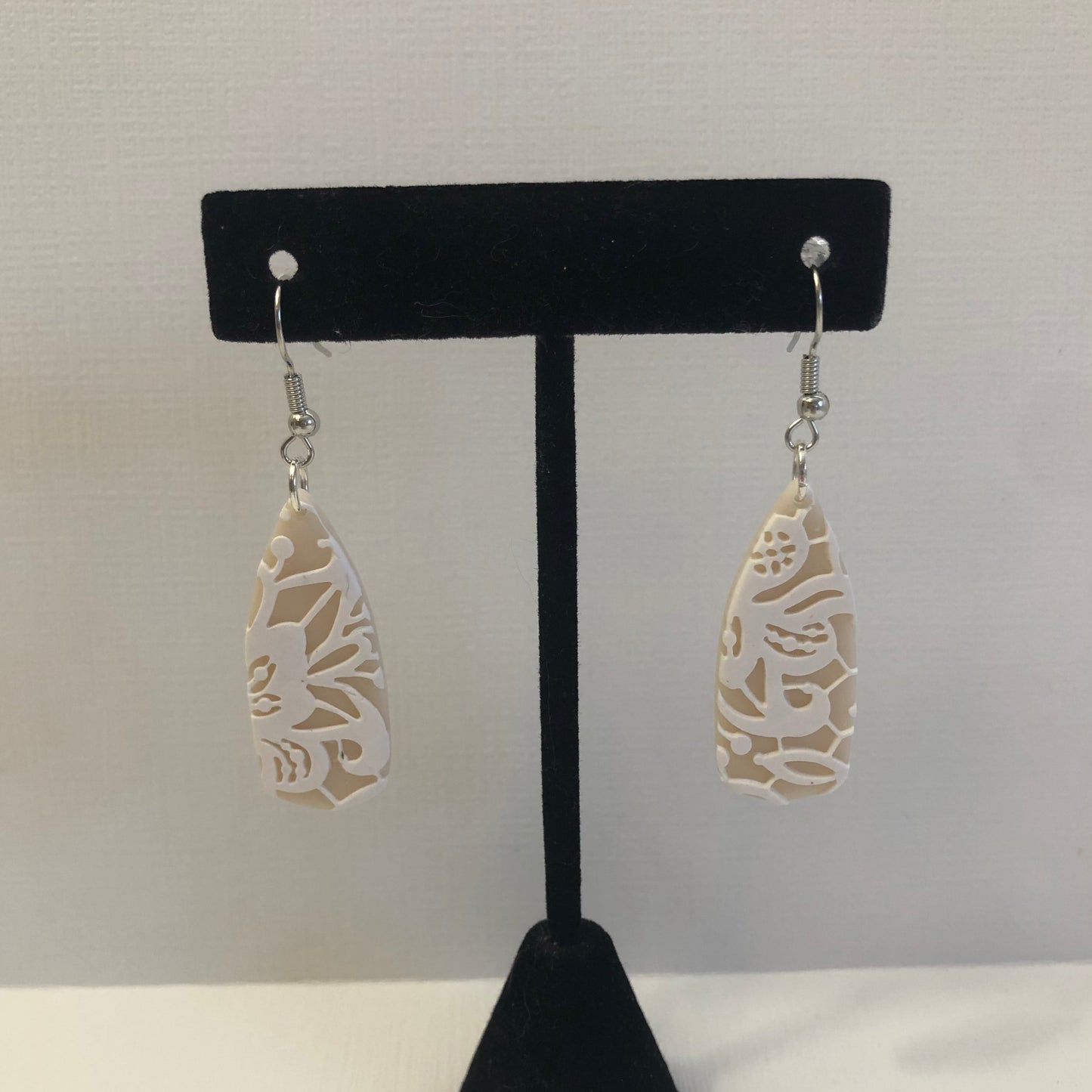 White Lace Translucent Polymer Clay Teardrop Dangles