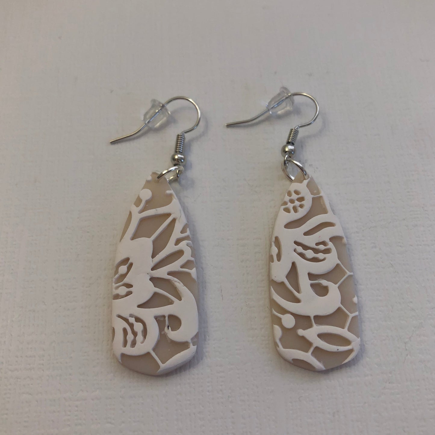 White Lace Translucent Polymer Clay Teardrop Dangles