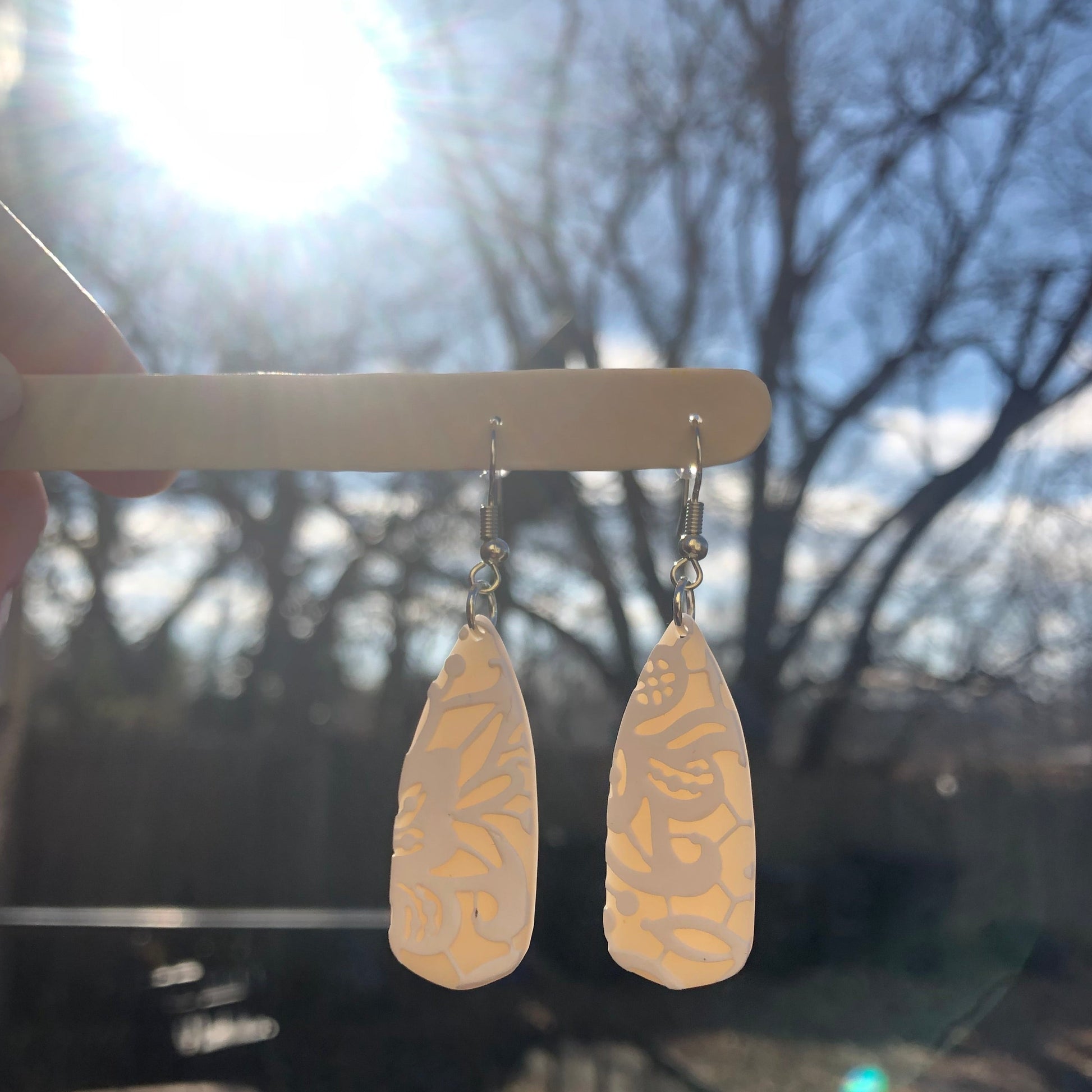 White Lace Translucent Polymer Clay Teardrop Dangles