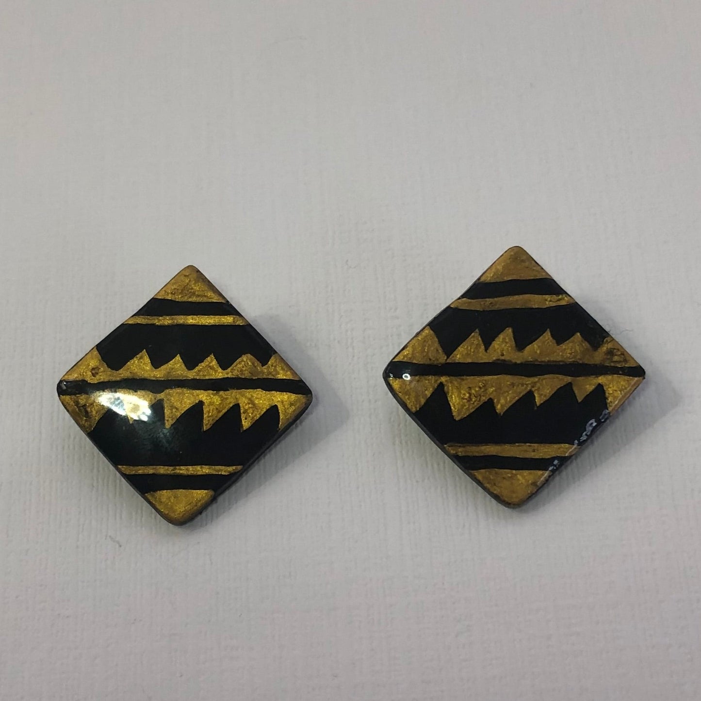 Black and Gold Patterned Polymer Clay Mega Stud Earrings