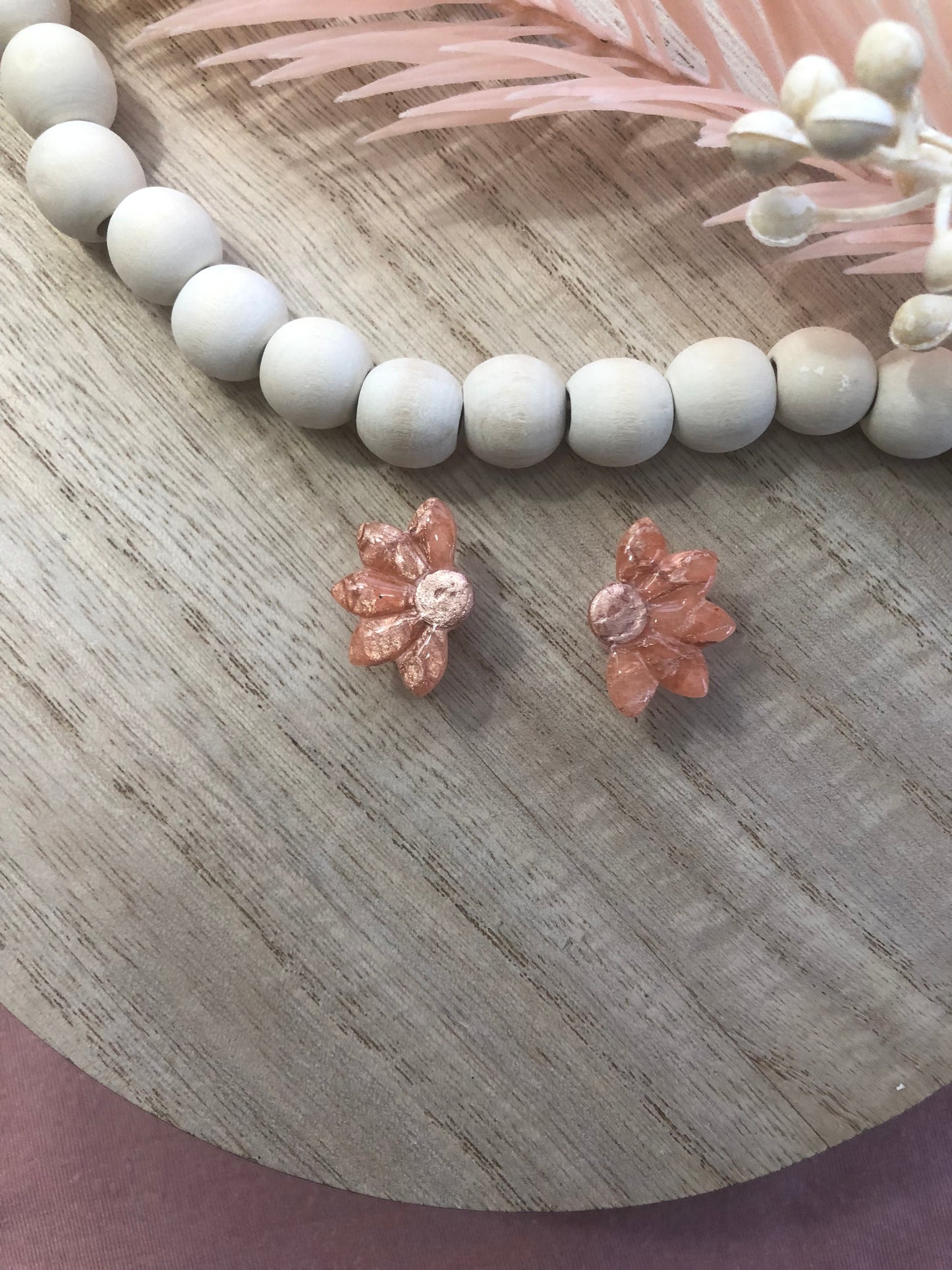 Pink Marble Half Flower Studs