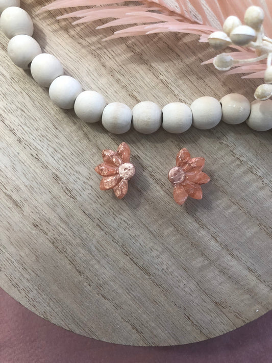 Pink Marble Half Flower Studs