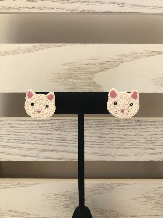 White Cat Polymer Clay Stud Earrings