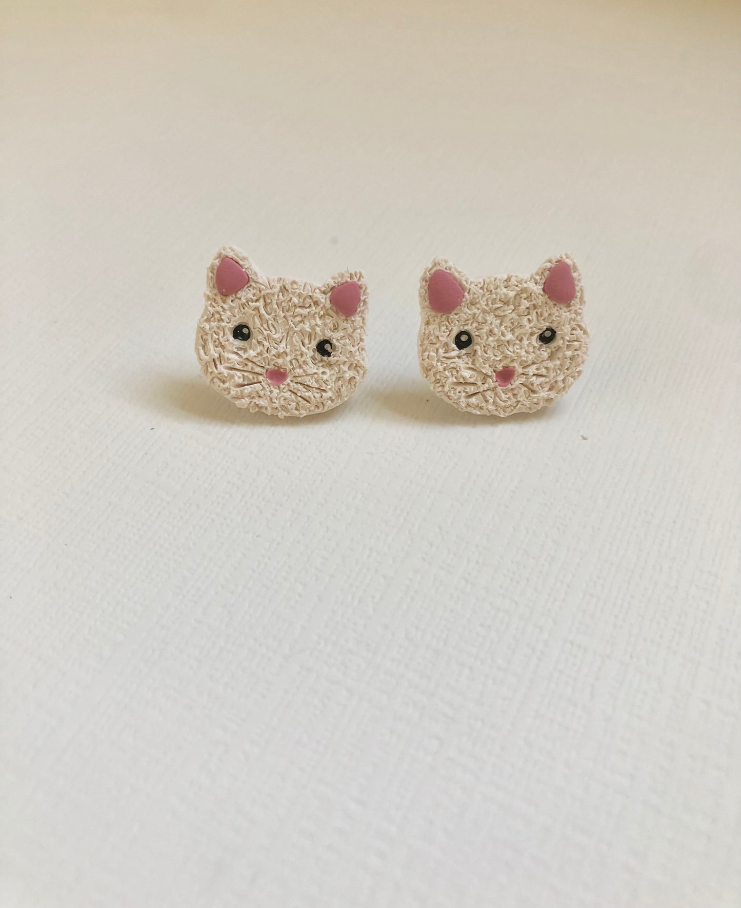 White Cat Polymer Clay Stud Earrings