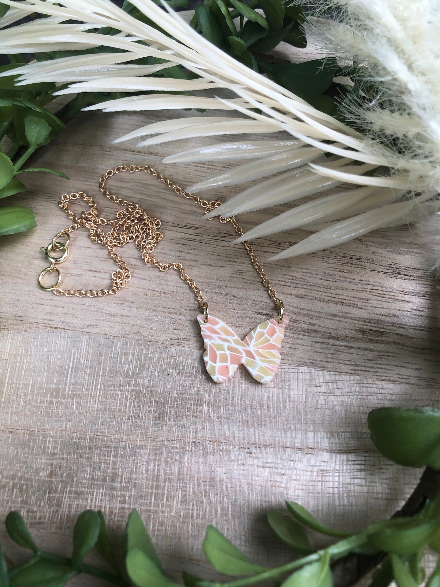 Sunset Stained Glass Butterfly Necklace