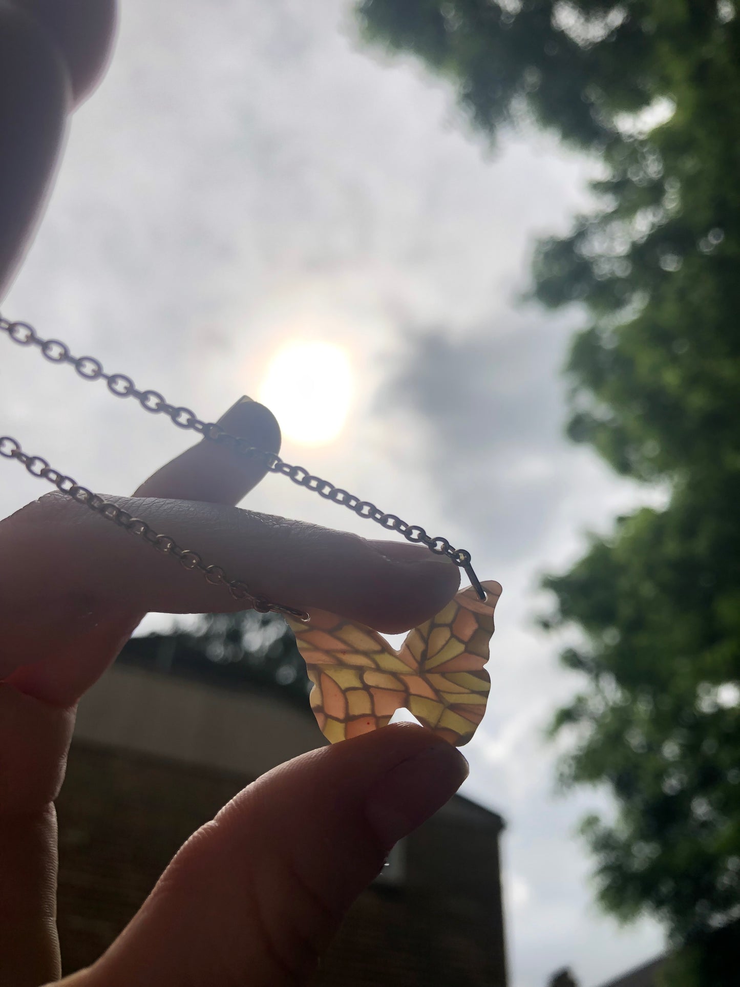 Sunset Stained Glass Butterfly Necklace