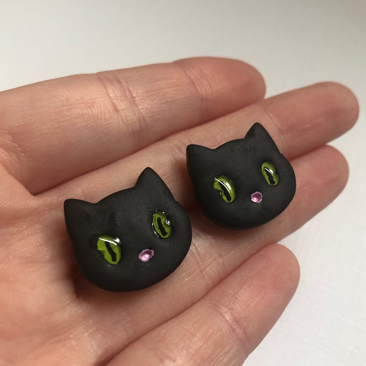 Black Cat Polymer Clay Stud Earrings